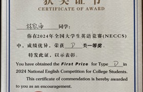 荣获2024年全国大学生英语竞赛(NECCS) D类一等奖